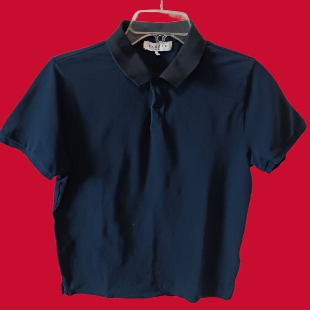 Sandro Paris  Polo Shirt Short Sleeve Navy Blue/ Black Medium